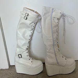 White knee high platform boots